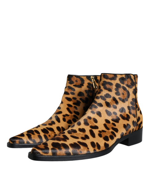 Dolce & Gabbana Ankle Boots Shoes for Women – Leopard Print Calf Fur & Leather