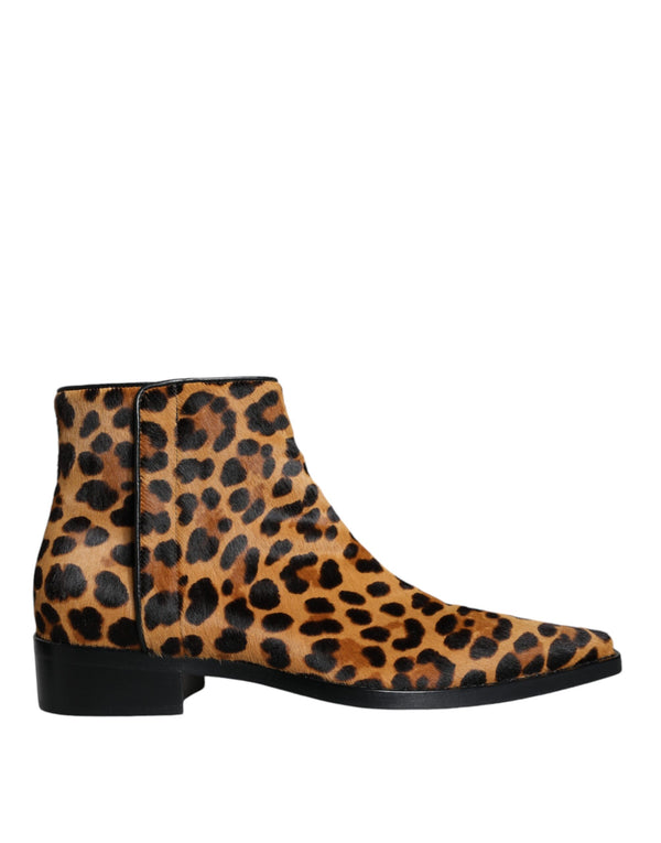Dolce & Gabbana Ankle Boots Shoes for Women – Leopard Print Calf Fur & Leather