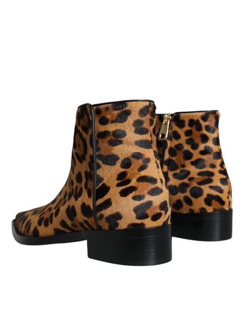 Dolce & Gabbana Ankle Boots Shoes for Women – Leopard Print Calf Fur & Leather