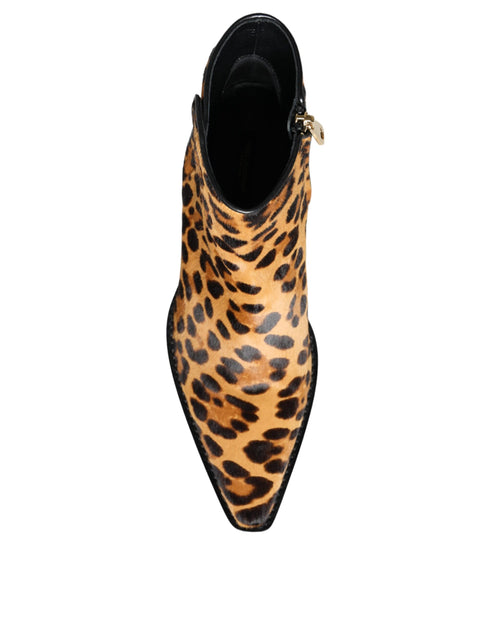 Dolce & Gabbana Ankle Boots Shoes for Women – Leopard Print Calf Fur & Leather
