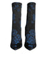 Dolce & Gabbana Floral Stretch Mid Calf Boots in Black and Blue for Women