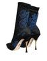 Dolce & Gabbana Floral Stretch Mid Calf Boots in Black and Blue for Women