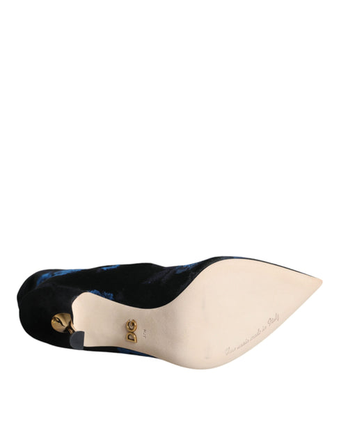 Dolce & Gabbana Floral Stretch Mid Calf Boots in Black and Blue for Women
