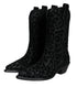 Dolce & Gabbana Leopard Cowboy Boots | Women’s Black & Gray Mid-Calf Western Boots