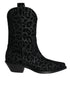Dolce & Gabbana Leopard Cowboy Boots | Women’s Black & Gray Mid-Calf Western Boots