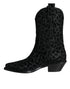 Dolce & Gabbana Leopard Cowboy Boots | Women’s Black & Gray Mid-Calf Western Boots