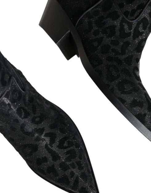 Dolce & Gabbana Leopard Cowboy Boots | Women’s Black & Gray Mid-Calf Western Boots