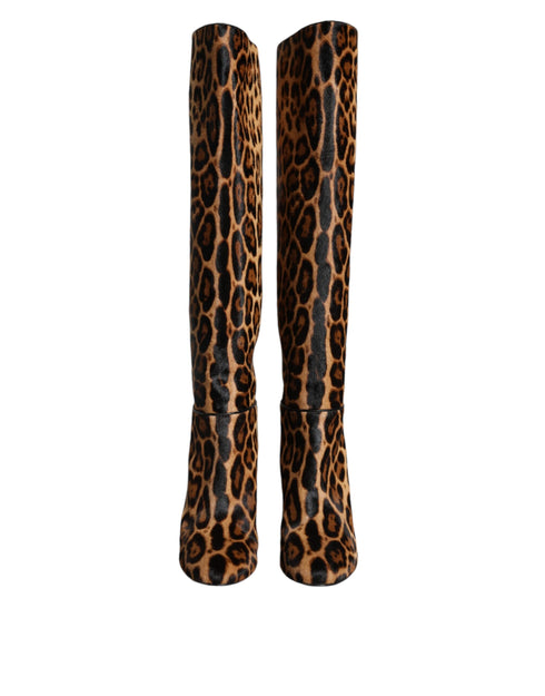 Dolce & Gabbana Leopard Print Calf Fur Knee-High Boots – Women's