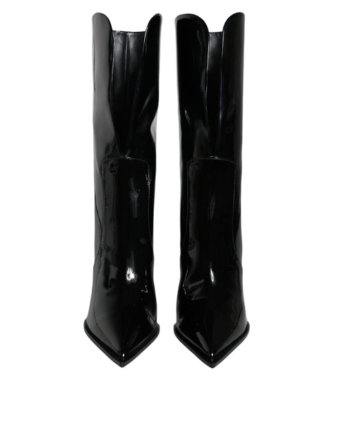 Dolce & Gabbana Women’s Black Patent Leather Mid-Calf Stiletto Boots Shoes