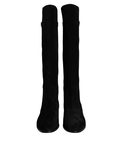 Dolce & Gabbana Knee High Boots for Women – Black Suede Lamb Leather