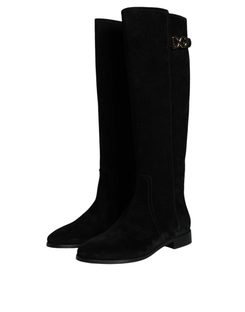 Dolce & Gabbana Knee High Boots for Women – Black Suede Lamb Leather