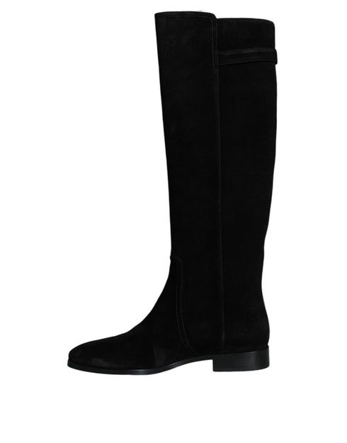 Dolce & Gabbana Knee High Boots for Women – Black Suede Lamb Leather