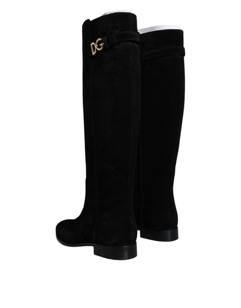 Dolce & Gabbana Knee High Boots for Women – Black Suede Lamb Leather