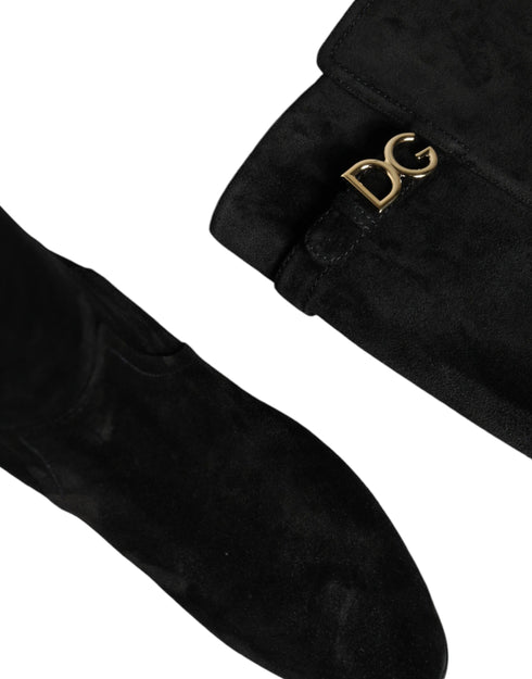 Dolce & Gabbana Knee High Boots for Women – Black Suede Lamb Leather