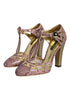 Dolce & Gabbana T-Strap Pumps Pink Gold Python Leather High Heels for Women