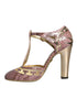 Dolce & Gabbana T-Strap Pumps Pink Gold Python Leather High Heels for Women