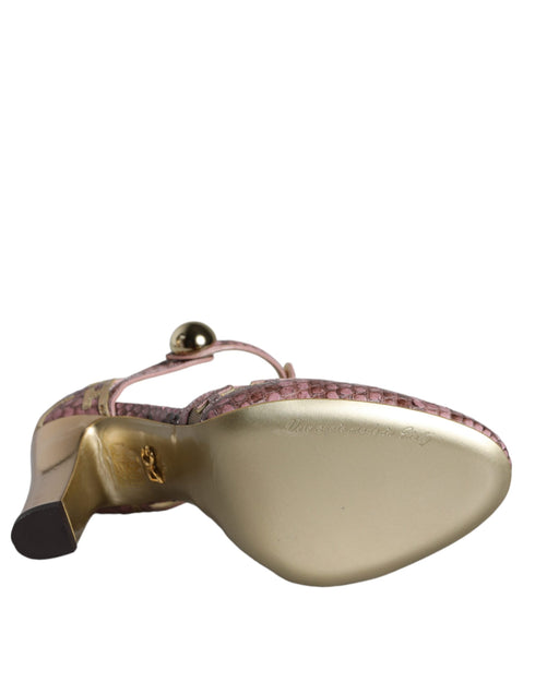Dolce & Gabbana T-Strap Pumps Pink Gold Python Leather High Heels for Women