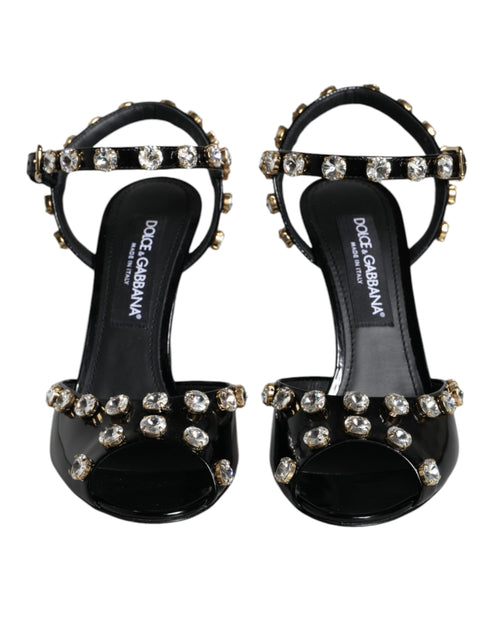 Dolce & Gabbana Black Leather Crystal Ankle Strap Sandals Heels – Women’s