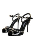 Dolce & Gabbana Black Leather Crystal Ankle Strap Sandals Heels – Women’s