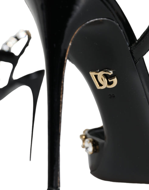 Dolce & Gabbana Black Leather Crystal Ankle Strap Sandals Heels – Women’s