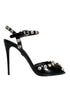 Dolce & Gabbana Black Leather Crystal Ankle Strap Sandals Heels – Women’s
