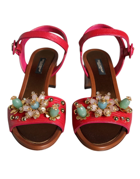Dolce & Gabbana Pink Fuchsia Keira Embellished Leather Heels Sandals for Women