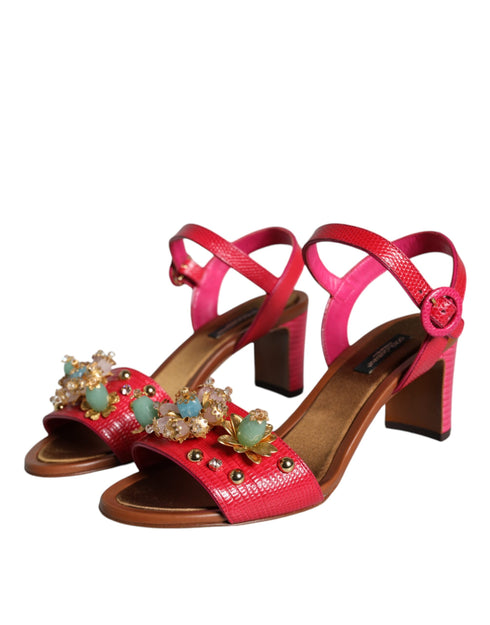 Dolce & Gabbana Pink Fuchsia Keira Embellished Leather Heels Sandals for Women