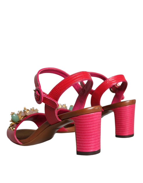 Dolce & Gabbana Pink Fuchsia Keira Embellished Leather Heels Sandals for Women