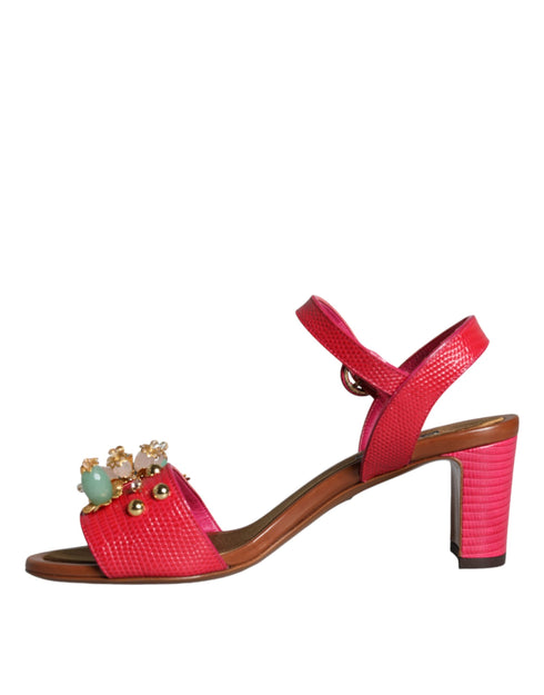 Dolce & Gabbana Pink Fuchsia Keira Embellished Leather Heels Sandals for Women