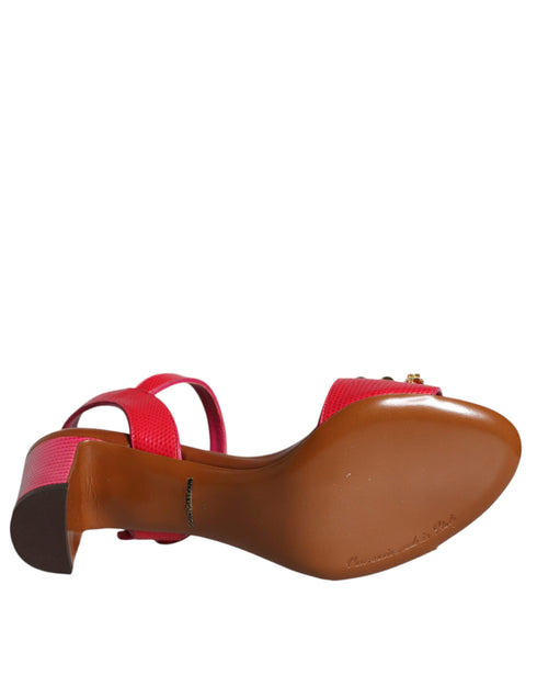 Dolce & Gabbana Pink Fuchsia Keira Embellished Leather Heels Sandals for Women