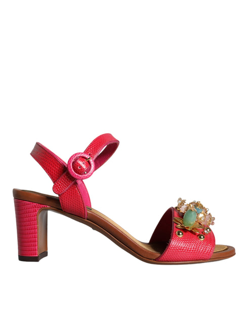 Dolce & Gabbana Pink Fuchsia Keira Embellished Leather Heels Sandals for Women