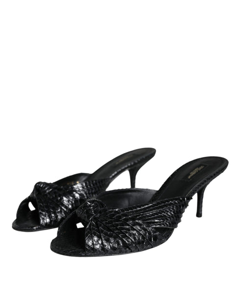 Dolce & Gabbana Knotted Slide High Heel Sandals Black Python Leather - Women’s Shoes