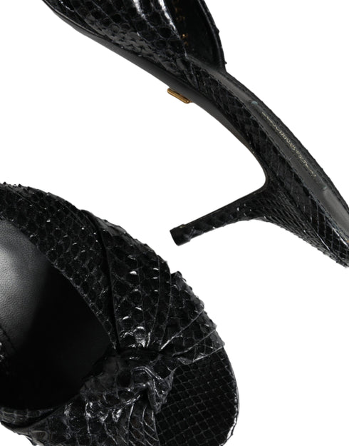Dolce & Gabbana Knotted Slide High Heel Sandals Black Python Leather - Women’s Shoes