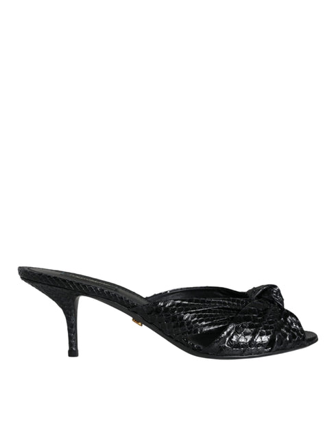 Dolce & Gabbana Knotted Slide High Heel Sandals Black Python Leather - Women’s Shoes