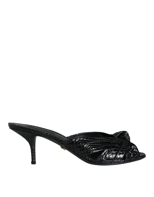 Dolce & Gabbana Knotted Slide High Heel Sandals Black Python Leather - Women’s Shoes