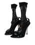 Dolce & Gabbana Black Mesh Leather Stiletto Heels Sandals for Women