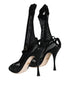 Dolce & Gabbana Black Mesh Leather Stiletto Heels Sandals for Women