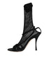 Dolce & Gabbana Black Mesh Leather Stiletto Heels Sandals for Women