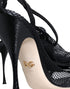 Dolce & Gabbana Black Mesh Leather Stiletto Heels Sandals for Women