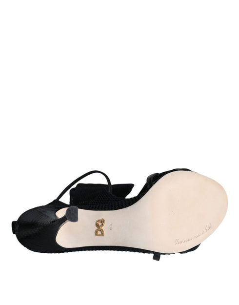 Dolce & Gabbana Black Mesh Leather Stiletto Heels Sandals for Women