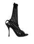 Dolce & Gabbana Black Mesh Leather Stiletto Heels Sandals for Women