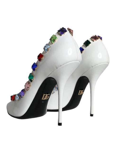 Dolce & Gabbana White Leather High Heels – Women's Crystal Embellished Pumps