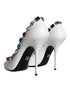 Dolce & Gabbana White Leather High Heels – Women's Crystal Embellished Pumps
