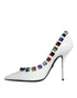 Dolce & Gabbana White Leather High Heels – Women's Crystal Embellished Pumps