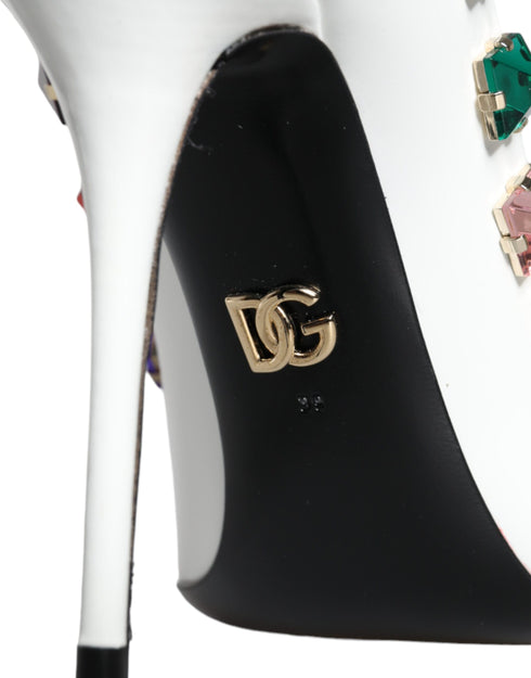 Dolce & Gabbana White Leather High Heels – Women's Crystal Embellished Pumps