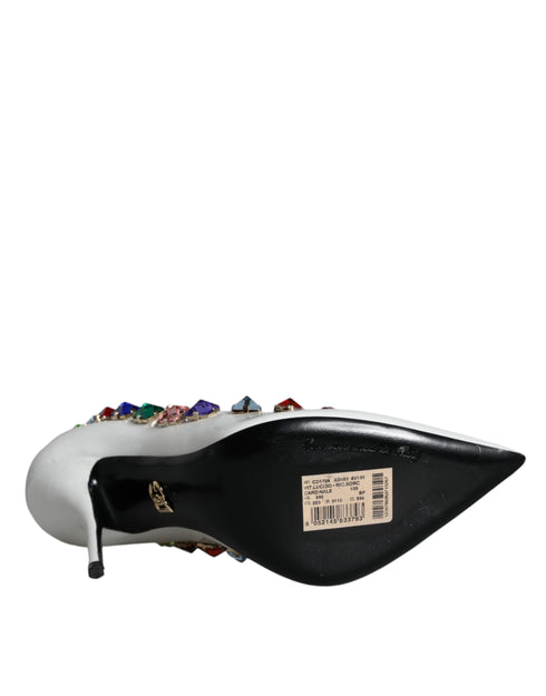 Dolce & Gabbana White Leather High Heels – Women's Crystal Embellished Pumps