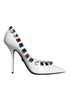 Dolce & Gabbana White Leather High Heels – Women's Crystal Embellished Pumps