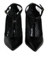 Dolce & Gabbana Mesh Pointed Toe High Heel Pumps Black Patent Leather Women’s Shoes