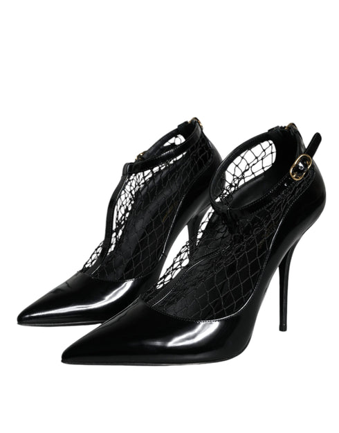 Dolce & Gabbana Mesh Pointed Toe High Heel Pumps Black Patent Leather Women’s Shoes