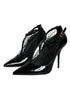Dolce & Gabbana Mesh Pointed Toe High Heel Pumps Black Patent Leather Women’s Shoes